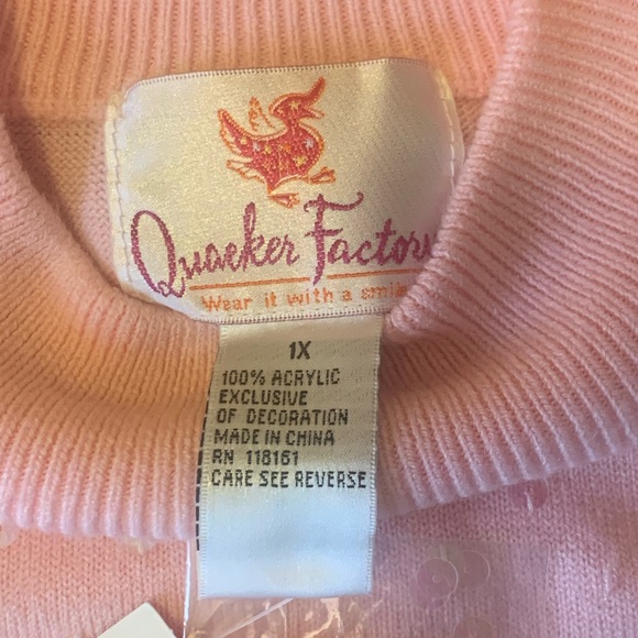 Quacker Factory NWT Sweater Light Pink Iridescent Sequins Mock Turtleneck Soft - Picture 2 of 9